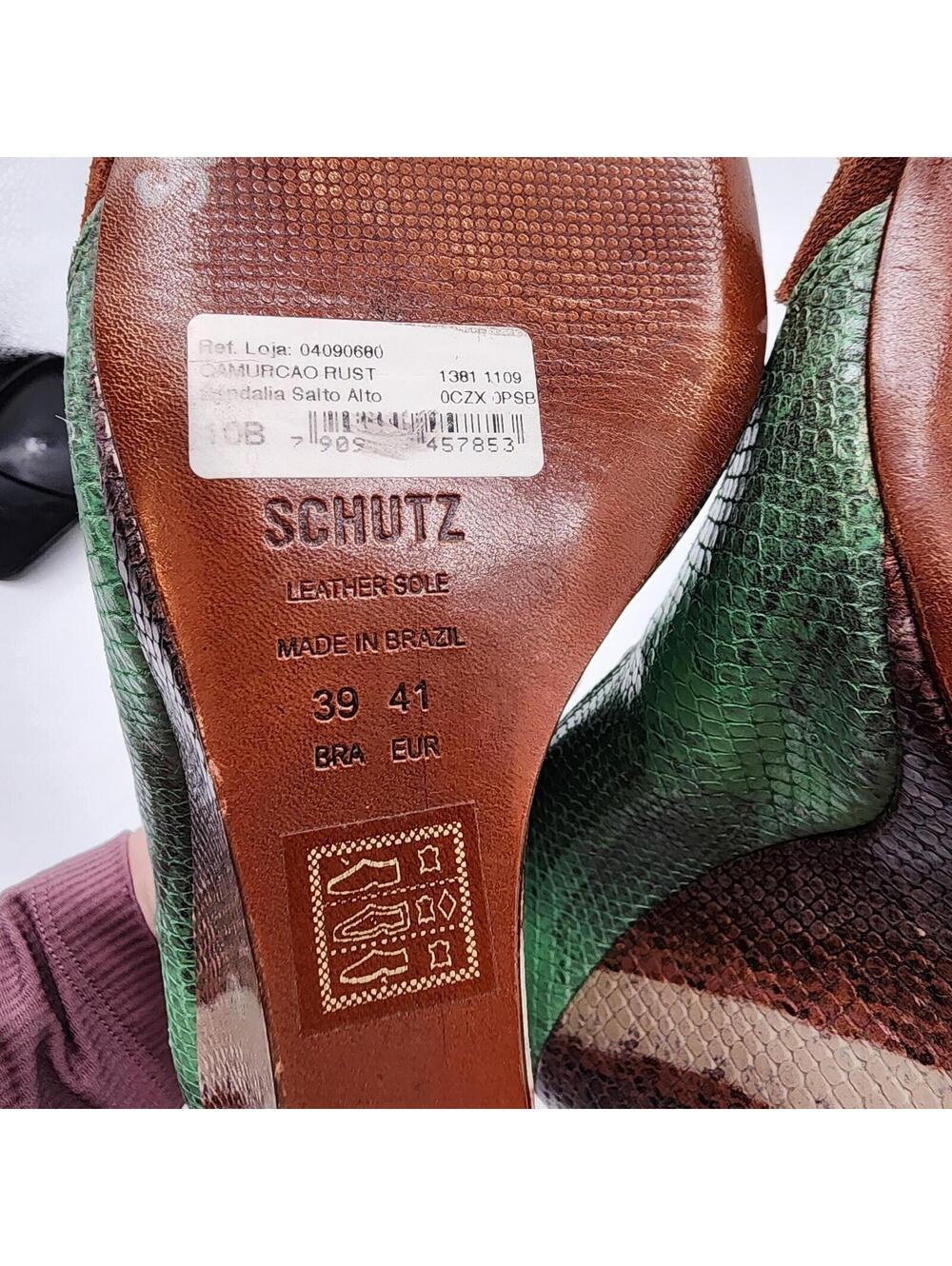 Wedge Schutz green and brown strappy snakeprint textured heels  41 10 - Picture 9 of 9